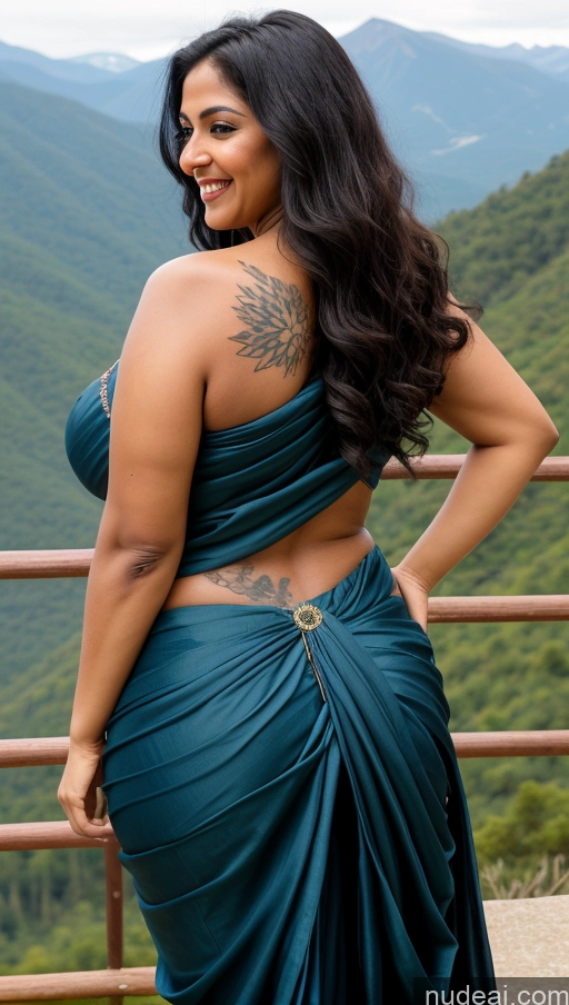 ai nude image of araffe woman in a blue dress standing on a balcony pics of Milf Busty Beautiful Big Hips Tall Sexy Face Long Hair Indian T-pose Sari Cleavage Detailed Big Ass Tattoos Happy Thick Black Hair Dark Skin Perfect Boobs Fat Mountains Back View 40s Chubby Long Legs