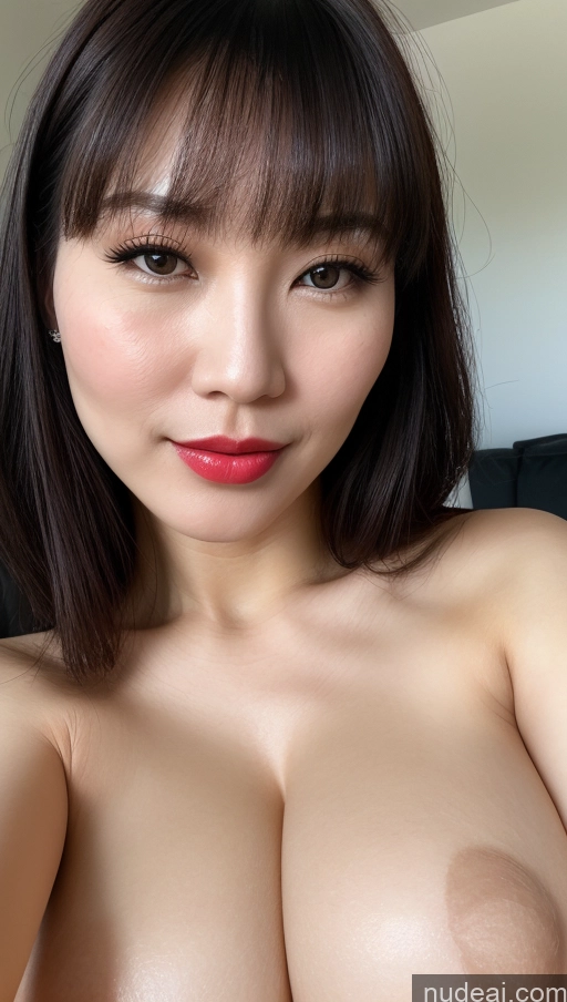 ai nude image of arafed asian woman with big breast posing for a picture pics of Woman One Huge Boobs Beautiful Lipstick Fairer Skin Black Hair Close-up View 30s Bangs Vietnamese Simple Detailed