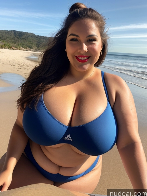 related ai porn images free for One Busty Lipstick 20s Happy Brunette Hair Bun White Front View Chubby Fat Beach Cleavage Huge Boobs Woman Working Out Sports