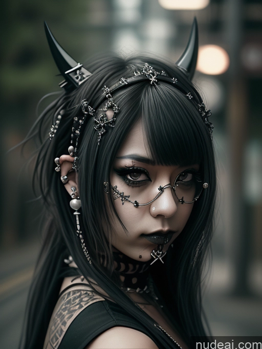 ai nude image of arafed woman with horns and tattoos on her face pics of Gothic Punk Girl Dominatrix Alternative Front View Polynesian Woman Thin Round Glasses Pearl Jewelry