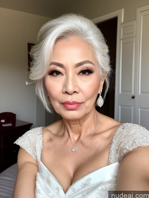 related ai porn images free for Milf Beautiful Pouting Lips Sexy Face 60s Asian White Hair Hair Bun Wedding