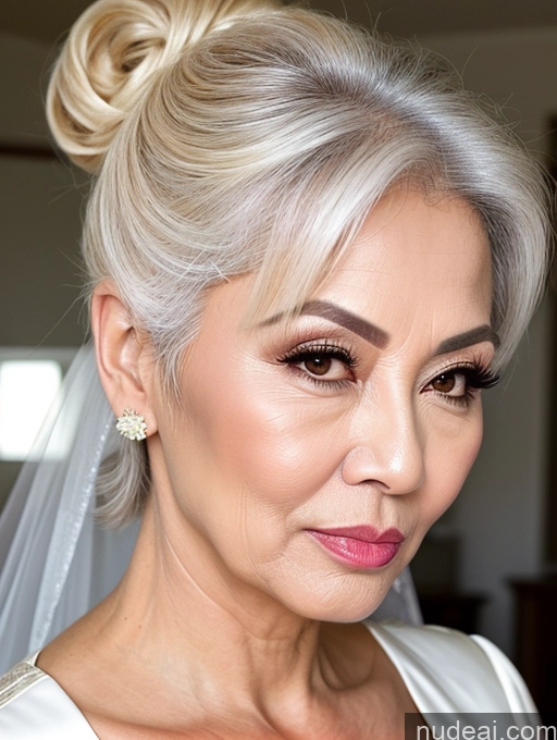 related ai porn images free for Milf Beautiful Pouting Lips Sexy Face 60s Asian White Hair Hair Bun Wedding