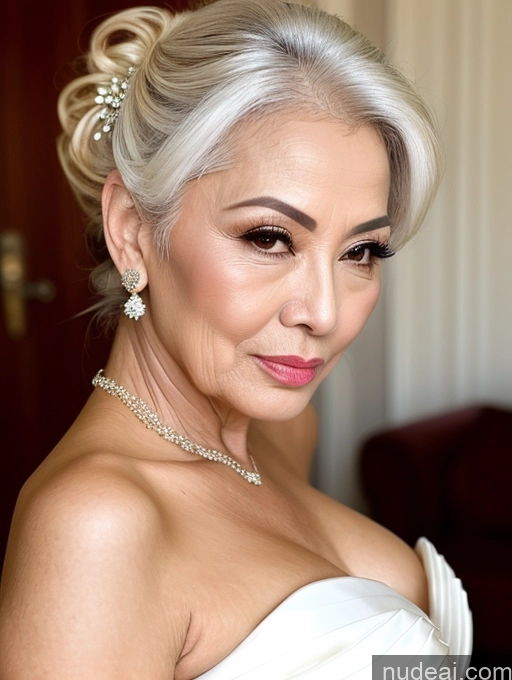 related ai porn images free for Milf Beautiful Pouting Lips Sexy Face 60s Asian White Hair Hair Bun Wedding