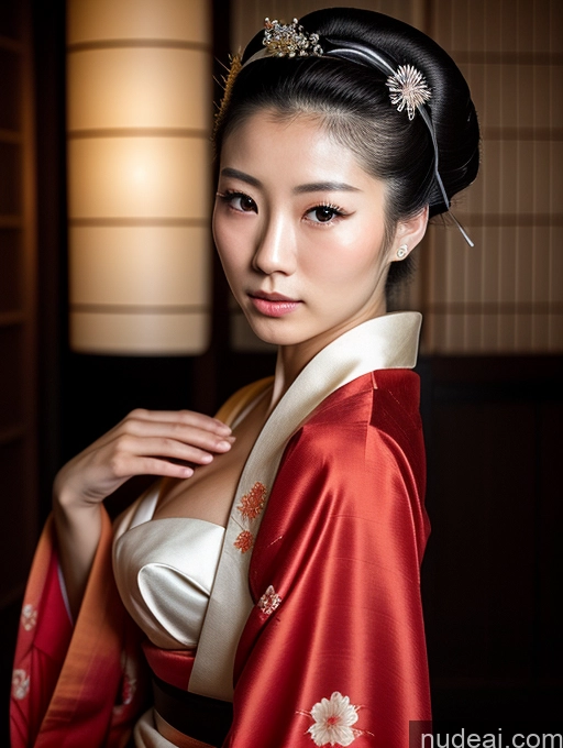 ai nude image of araffe woman in a kimono dress posing for a picture pics of Woman Small Tits Short Beautiful 18 Serious Japanese Side View Spreading Legs Geisha Dark Lighting Detailed Skin Detail (beta) Kimono