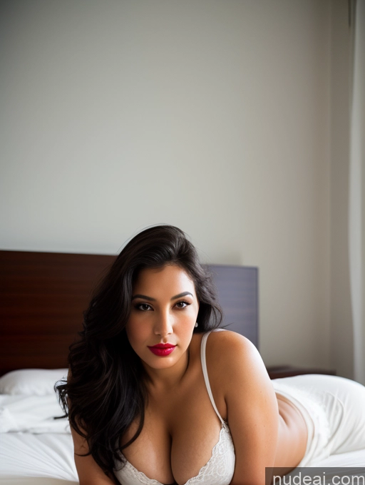 ai nude image of arafed woman laying on a bed in a white bra pics of Several Perfect Boobs Beautiful Lipstick Big Ass Chubby Long Legs 30s Seductive Black Hair Indian Bedroom Front View On Back Long Skirt Shirt Dark Lighting Simple Woman