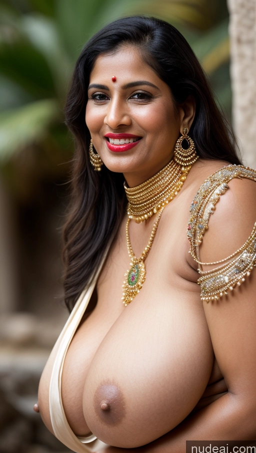 ai nude image of a close up of a woman with a big breast posing for a picture pics of Woman Busty Huge Boobs Beautiful Lipstick Big Ass Fairer Skin 50s Happy Seductive Sexy Face Black Hair Indian Skin Detail (beta) Sari Tribal Jewelry Gold Jewelry Bright Lighting Close-up View