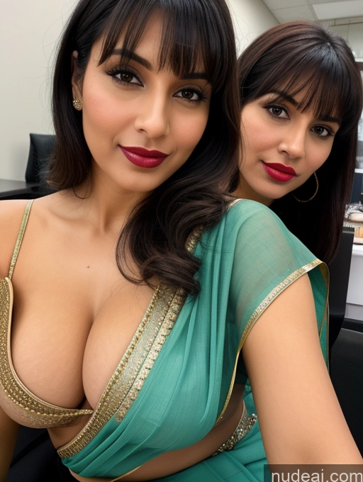 related ai porn images free for Woman Busty Beautiful Thick Perfect Body Lipstick 30s Black Hair Indian Film Photo Office Front View Sari Bright Lighting Detailed Simple Bangs Two