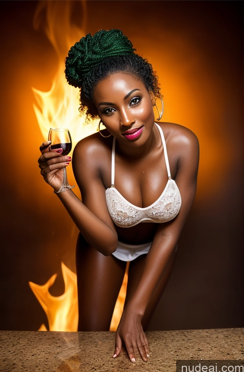 ai nude image of there is a woman in a bra top holding a glass of wine pics of Two Dark Skin Oiled Body Seductive Sexy Face Wine Pearl Jewelry Diamond Jewelry Nurse High Heels Boots Tanned Skin Ethiopian Pouting Lips Happy Hell Green Hair