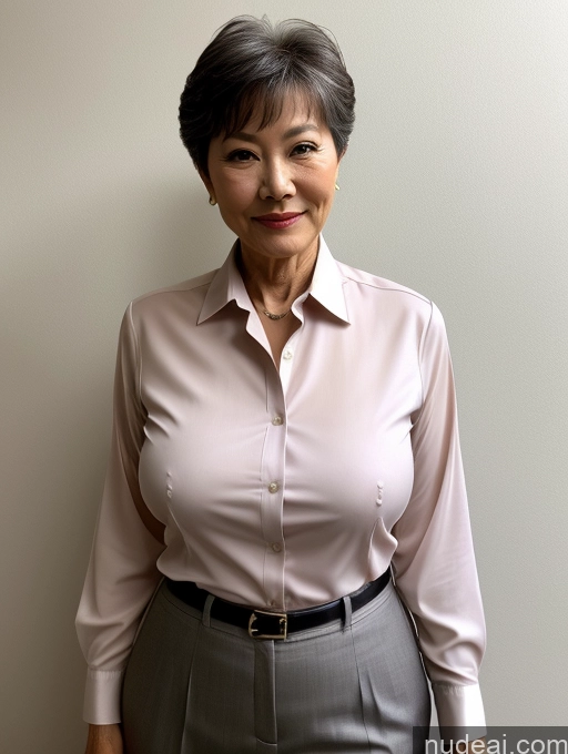 ai nude image of there is a woman in a pink shirt and gray pants pics of Milf Perfect Boobs Perfect Body Pubic Hair 70s Pixie Chinese Spreading Legs Nude Blouse Casual Professor Shirt Stylish Suit Detailed