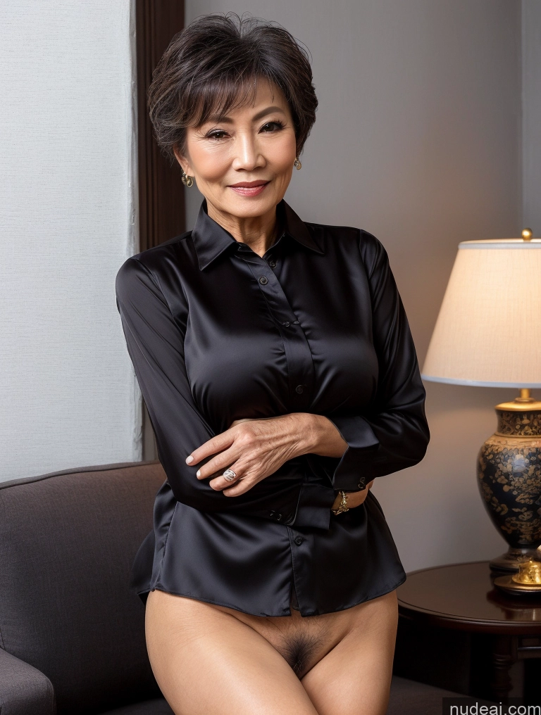 ai nude image of there is a woman in a black shirt posing for a picture pics of Milf Perfect Boobs Perfect Body Pubic Hair 70s Pixie Chinese Spreading Legs Nude Blouse Casual Professor Shirt Stylish Suit Dark Lighting Detailed