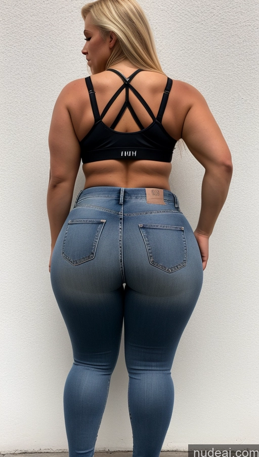 ai nude image of araffe butt lifter in a black bra top and jeans pics of Athlete Big Ass Big Hips Jeans Blonde