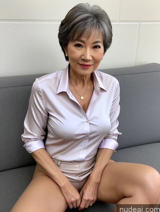 ai nude image of arafed asian woman sitting on a couch with her legs crossed pics of Milf Perfect Boobs Perfect Body Pubic Hair 70s Pixie Chinese Spreading Legs Nude Blouse Casual Professor Shirt Stylish Suit Detailed