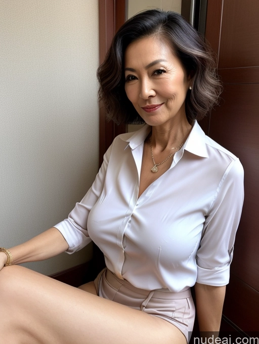 ai nude image of there is a woman sitting on a chair with a white shirt pics of Milf Perfect Boobs Perfect Body Pubic Hair 70s Pixie Chinese Spreading Legs Nude Blouse Casual Professor Shirt Stylish Suit Detailed