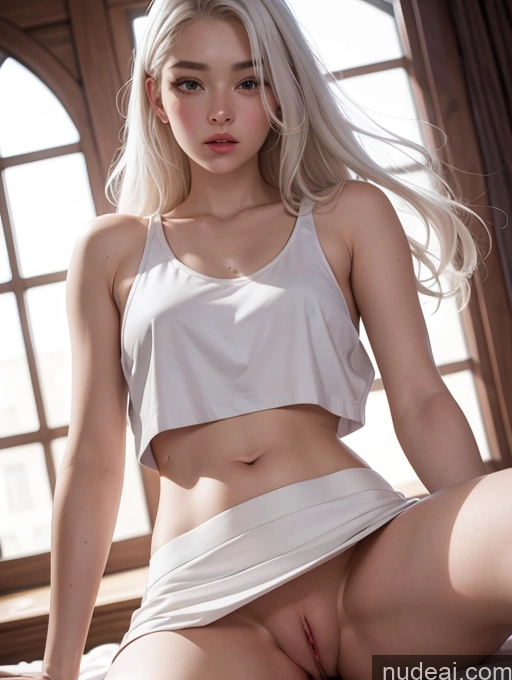 related ai porn images free for Long Hair Fairer Skin 18 White Hair Small Tits Korean Spread Pussy Mini Skirt Tank Top