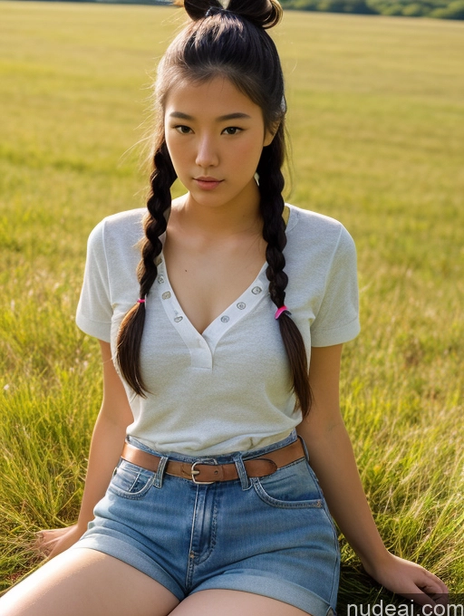 ai nude image of arafed asian woman sitting in a field of grass with a ponytail pics of Lingerie Model One Small Tits Beautiful Big Ass Small Ass Skinny Thick Chubby Fat Big Hips Long Legs Short Tall 18 Serious Pigtails Japanese Meadow Front View On Back Boots Polo Bright Lighting Jeans