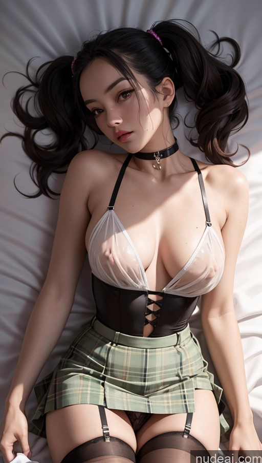 ai nude image of araffed asian woman in a sexy lingerie laying on a bed pics of Lingerie Model One Small Tits Beautiful Small Ass Skinny Short Tall 18 Serious Pigtails Japanese Meadow Front View Blouse Kilt Mini Skirt Pantyhose Bright Lighting Transparent On Back Abs Choker Lingerie Partially Nude