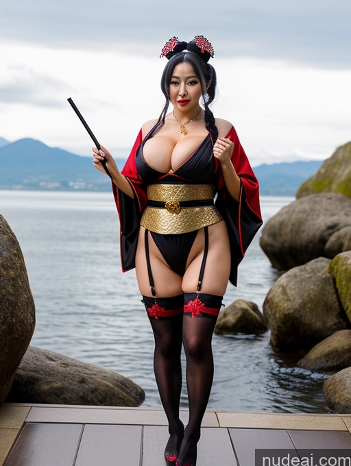 ai nude image of there is a woman in a costume posing on a dock pics of Busty Perfect Boobs Perfect Body Big Hips Sexy Face Black Hair Onsen Kimono Pearl Jewelry Jewelry Cleavage Geisha Oiled Body Malaysian Ponytail Stockings 50s Thigh Socks Fantasy Armor