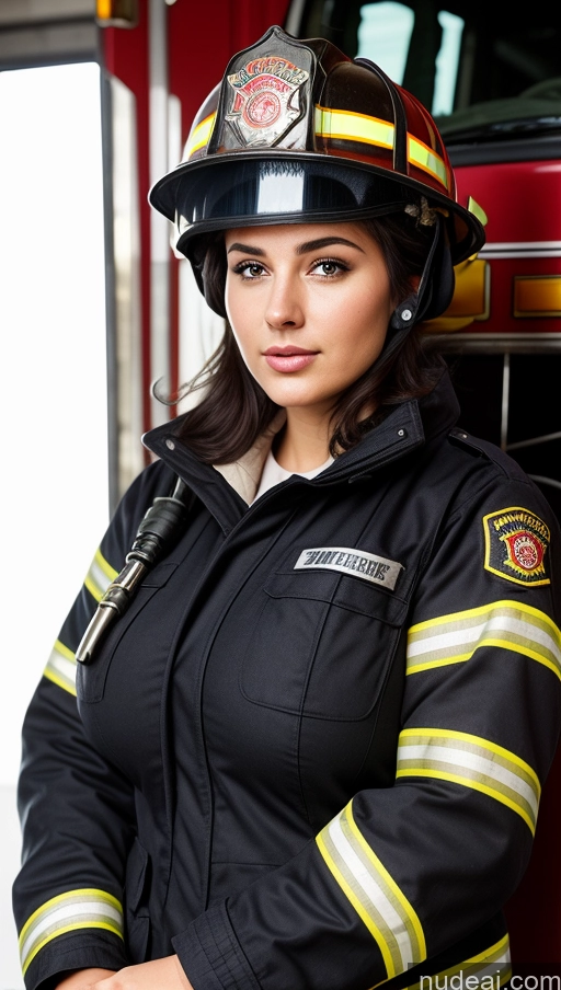 ai nude image of arafed woman in a firefighter's uniform posing for a picture pics of Busty Beautiful Big Ass Thick Perfect Body Seductive Detailed Messy Front View Black Hair 18 Firefighter