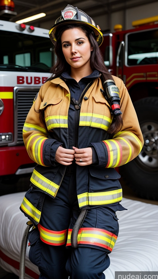 ai nude image of arafed woman in a firefighter's uniform standing in front of a fire truck pics of Busty Beautiful Big Ass Thick Perfect Body Seductive Detailed Messy Front View 18 Firefighter Black Hair