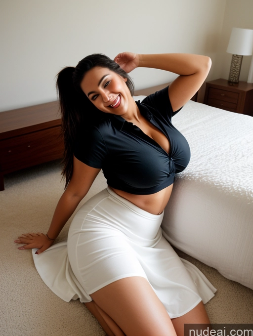 ai nude image of there is a woman sitting on the floor in a skirt pics of One Big Ass Indian Long Skirt Bright Lighting Model Perfect Boobs Beautiful Chubby Long Legs Perfect Body 30s Seductive Laughing Happy Black Hair Ponytail On Back Bedroom Alternative Shirt