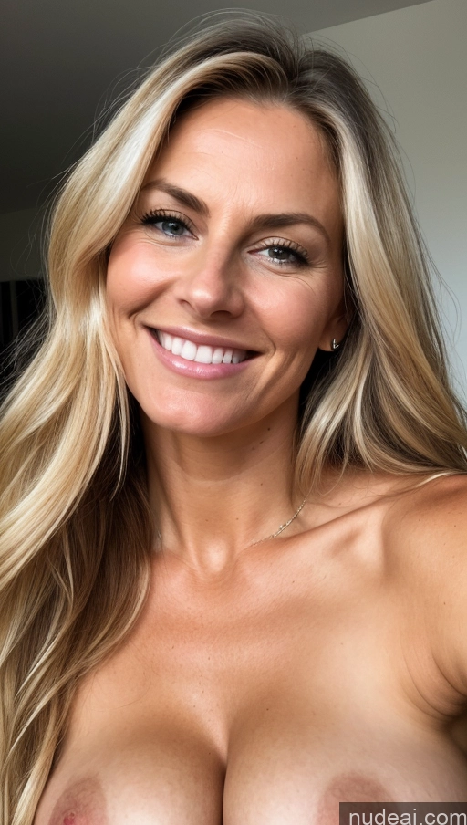 ai nude image of a close up of a woman with a very big breast smiling pics of Busty Perfect Boobs Beautiful Skinny Abs Long Hair Blonde Nude Dark Lighting Detailed Perfect Body Tanned Skin Happy Milf 40s Scandinavian Skin Detail (beta)