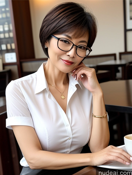 related ai porn images free for Milf Perfect Boobs Perfect Body Beautiful Glasses 50s Short Hair Chinese Cafe Blouse Bra Casual Professor Secretary Shirt Stylish Suit Detailed