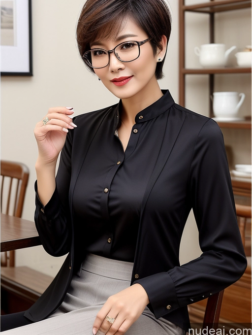 related ai porn images free for Milf Perfect Boobs Perfect Body Beautiful Glasses Short Hair Chinese Cafe Blouse Bra Casual Professor Secretary Shirt Stylish Suit Detailed Cleavage 70s