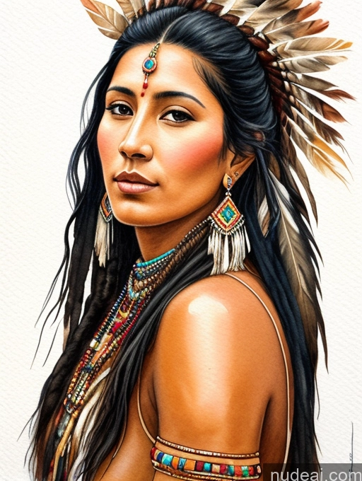 related ai porn images free for 20s Black Hair Long Hair Front View Tanned Skin Jewelry Woman Watercolor Native American Traditional