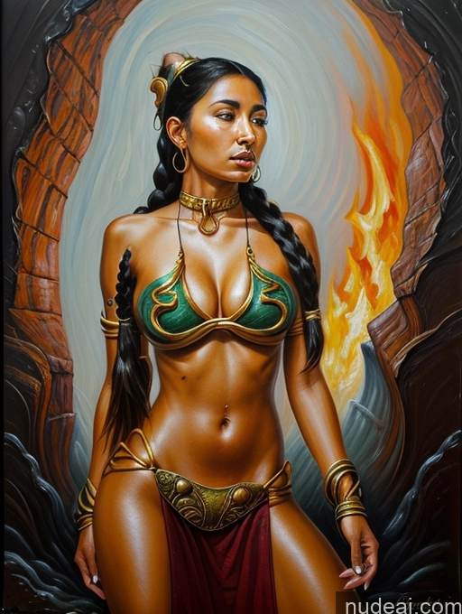 ai nude image of a painting of a woman in a bikini and gold jewelry pics of 20s Black Hair Long Hair Front View Tanned Skin Jewelry Woman Native American Slavekini, Aka Slave Leia Outfit Hell Painting