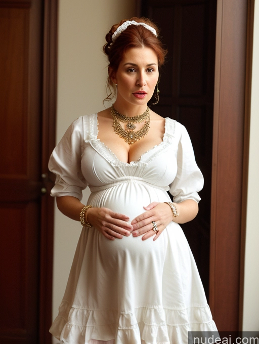 ai nude image of pregnant woman in white dress standing in doorway with necklace and bracelet pics of Busty Skinny Short 20s Ginger Ponytail Jewish Dress Mini Skirt Traditional Shocked Pearl Jewelry Pregnant Woman Victorian