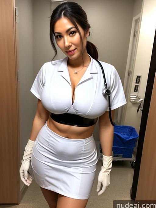 ai nude image of arafed nurse in white uniform posing in a hallway pics of 30s Perfect Boobs Big Ass Beautiful Detailed Front View Asian Cleavage Gloves Latex Hospital Nurse Tall