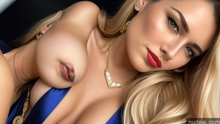 ai nude image of blond woman with big breast laying down in blue dress pics of Lipstick Perfect Body Pouting Lips Blonde Long Hair White Flight Attendant Gold Jewelry Cleavage Front View Pubic Hair 18 Busty Perfect Boobs