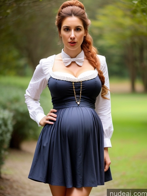 ai nude image of pregnant woman in a blue dress posing for a picture in a park pics of Woman Busty Skinny Short Pregnant 20s Shocked Ginger Jewish Ponytail Dress Mini Skirt Traditional Victorian