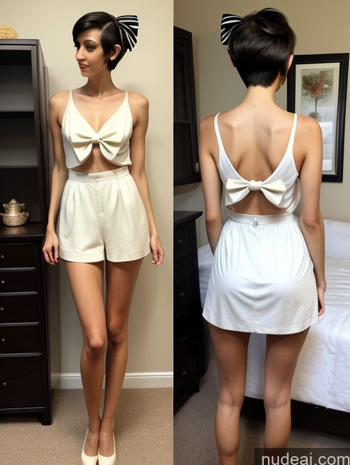 related ai porn images free for Woman Tall Long Legs Skinny Small Ass Small Tits 20s Black Hair Pixie White Front View Bows