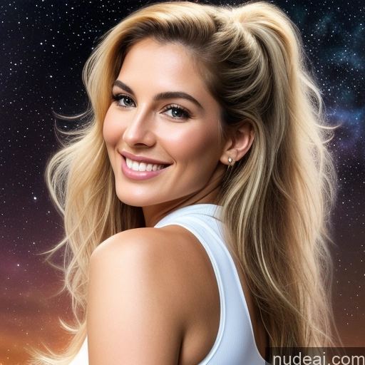 ai nude image of blond woman with long hair and white tank top smiling at the camera pics of Woman Perfect Boobs Big Ass Perfect Body Tall Fairer Skin 20s Long Hair Brazilian Happy Yoga Close-up View Bomber Blonde Stargazing