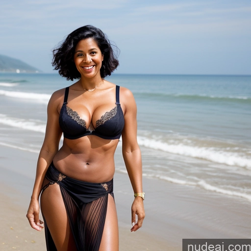 ai nude image of woman in black bikini walking on beach with ocean in background pics of Milf 50s Sexy Face Indian Busty Tattoos Beautiful Big Ass Big Hips Tall Dark Skin Front View T-pose Detailed Bra Pixie Abs Muscular Happy Beach Long Skirt Perfect Body Perfect Boobs Black Hair