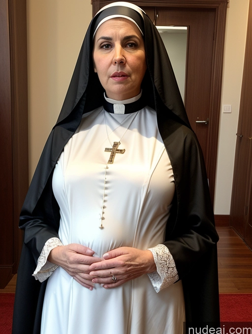 ai nude image of nun in white dress with cross and black cape standing in hallway pics of Milf Busty Skinny Short 50s Pregnant Shocked Black Hair Ponytail Persian Dress Nun Victorian Pearl Jewelry