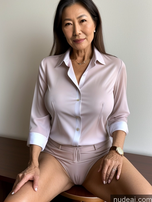 ai nude image of there is a woman sitting on a chair wearing a pink shirt pics of Milf Perfect Boobs Perfect Body Pubic Hair 70s Chinese Spreading Legs Nude Blouse Casual Professor Shirt Stylish Suit Detailed