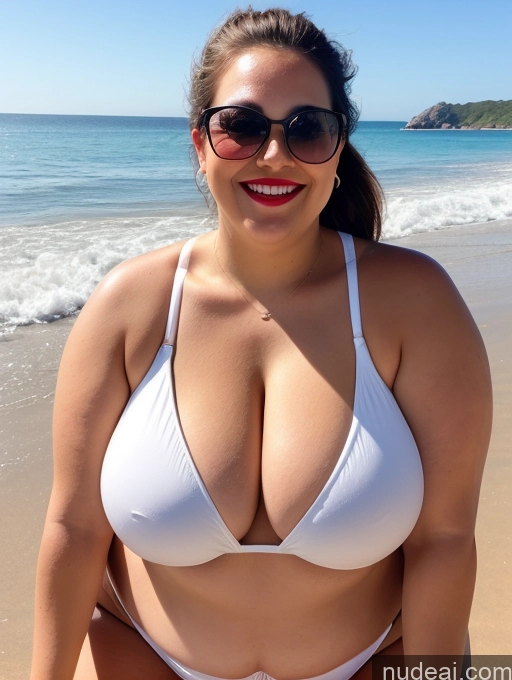 related ai porn images free for Woman One Busty Huge Boobs Sunglasses Lipstick Big Ass Thick Chubby Fat Big Hips 20s Happy Brunette White Beach Front View T-pose Bikini Ponytail