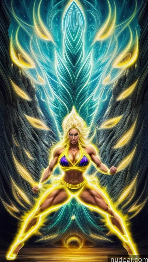 related ai porn images free for Sari Several Powering Up Surrealist Busty Muscular Abs Bodybuilder Super Saiyan 3 Neon Lights Clothes: Yellow