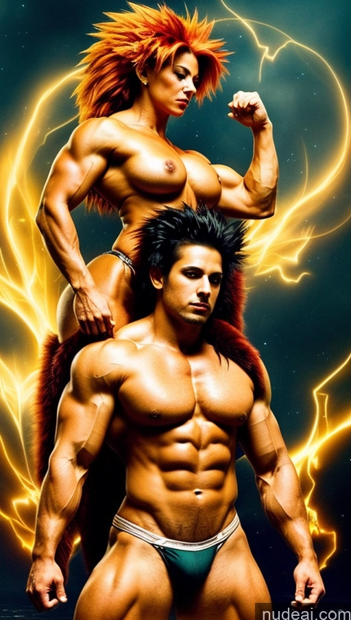 related ai porn images free for Sari Several Powering Up Surrealist Busty Muscular Abs Bodybuilder Super Saiyan 4