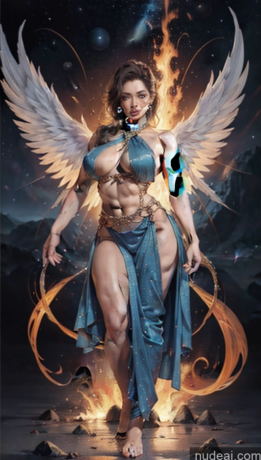 ai nude image of arafed female angel with a sword and a sword in her hand pics of Sari Several Powering Up Surrealist Busty Muscular Abs Bodybuilder Dynamic View Space Has Wings