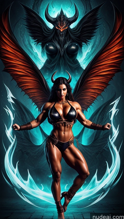 ai nude image of a woman in a bikini and wings posing for a picture pics of Sari Several Powering Up Surrealist Busty Muscular Abs Bodybuilder Dynamic View Devil Succubus