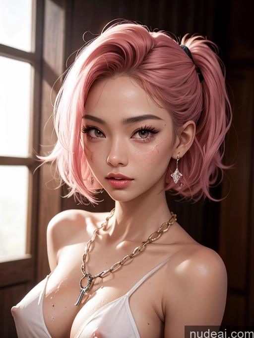 ai nude image of there is a woman with pink hair and a necklace posing for a picture pics of Dark Skin Detailed Tanned Skin 18 Tribal Shocked Skinny Ahegao Prison Chain Shackles Small Tits Beautiful Oiled Body Perfect Body Filipina Clitoris Pigtails Short Dynamic View Girl