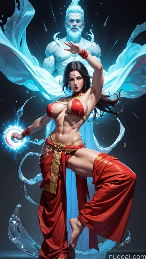 ai nude image of arafed woman in red and blue outfit posing with a white statue pics of Sari Several Powering Up Surrealist Dynamic View Bodybuilder Busty Muscular Abs Santa