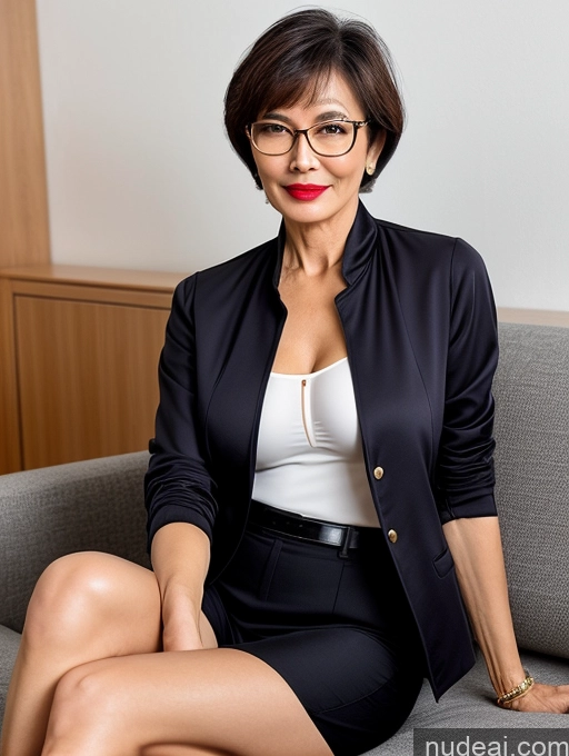 related ai porn images free for Milf Perfect Body Perfect Boobs Beautiful Glasses 60s Sexy Face Short Hair Chinese Couch Blouse Bra Casual Jacket Suit Shirt Professor Cleavage Detailed Lipstick Spreading Legs