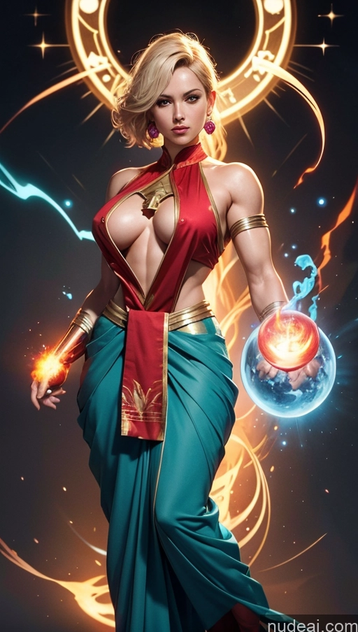 ai nude image of a woman in a red and blue dress holding a glowing orb pics of Sari Powering Up Surrealist Dynamic View Several Bodybuilder Busty Muscular Abs Captain Marvel