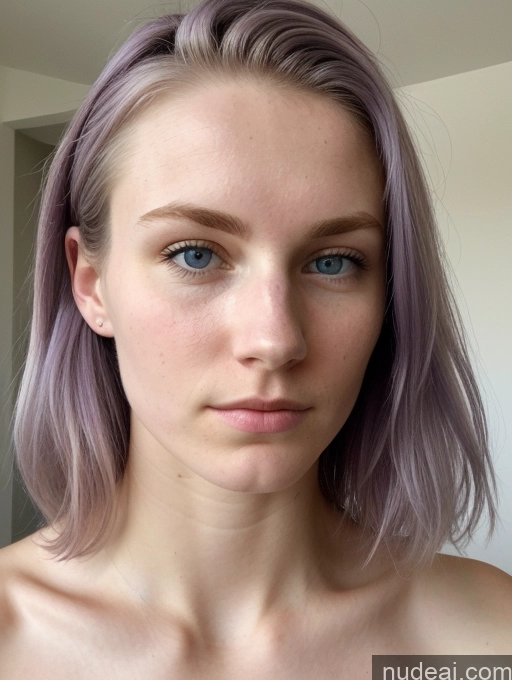 ai nude image of arafed woman with purple hair and blue eyes posing for a picture pics of Athlete Small Tits Beautiful Perfect Body Short Fairer Skin 18 Sad Serious Purple Hair Scandinavian