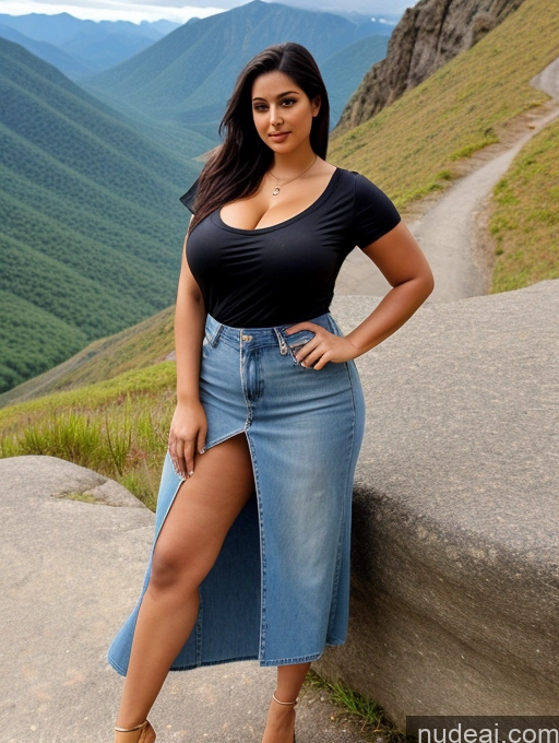 related ai porn images free for Woman One Perfect Boobs Big Ass Chubby Long Legs Perfect Body 30s Seductive Sexy Face Black Hair Ponytail Indian Mountains Front View Shirt Cleavage Jeans Long Skirt