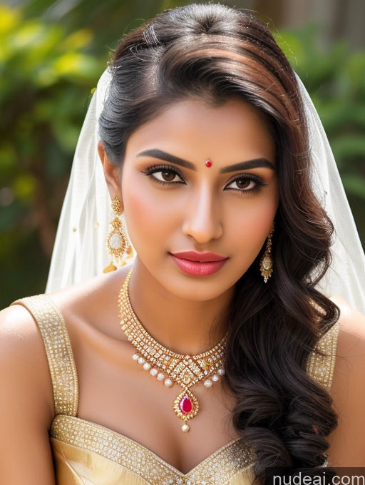 ai nude image of a close up of a woman wearing a gold dress and a necklace pics of Woman Beautiful Lipstick Oiled Body 18 Pouting Lips Black Hair Ponytail Indian 3d Traditional Wedding Diamond Jewelry Gold Jewelry Jewelry Pearl Jewelry Bright Lighting Sexy Face Sari Angel